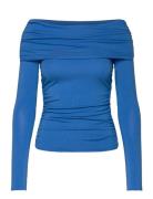 Folded Off Shoulder Long Sleeve Top Tops T-shirts & Tops Long-sleeved Blue Weekday