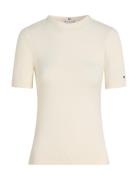 5X2 Rib C-Nk Ss Tops T-shirts & Tops Short-sleeved Cream Tommy Hilfiger