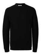 Slhtion Ls Knit Structure Mock Neck Tops Knitwear Round Necks Black Selected Homme