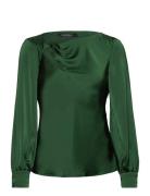 Cutout Satin Charmeuse Blouse Tops Blouses Long-sleeved Green Lauren Ralph Lauren