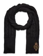 Crest-Patch Cable-Knit Scarf Accessories Scarves Winter Scarves Black Lauren Ralph Lauren