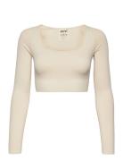 Luxe Seamless Cropped Long Sleeve Sport Crop Tops Long-sleeved Crop Tops Cream Aim´n