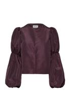 Zoey Double Pouf Sleeve Blouse Designers Blouses Long-sleeved Burgundy Malina