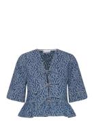 Jacquard Denim Designers Blouses Short-sleeved Blue Ganni