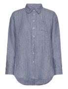 Relaxed Fit Pinstripetk! Linen Shirt Tops Shirts Linen Shirts Blue Lauren Ralph Lauren