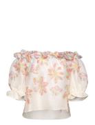 Elma Off Shoulder Silk Blend Blouse Designers Blouses Short-sleeved Cream Malina