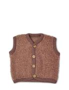 Vest Bouclé Merino Wool W. Buttons Tops Vests Brown Smallstuff