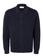 Slhmattis Ls Knit Polo Cardigan Tops Knitwear Cardigans Navy Selected Homme