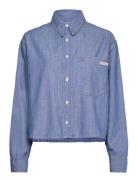 Cropped Dad Chambray Shirt Tops Shirts Denim Shirts Blue Calvin Klein Jeans