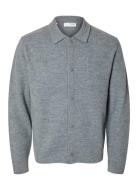 Slhreason Ls Knit Boiled Wool Cardigan Tops Knitwear Cardigans Grey Selected Homme