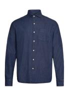 Reg Fit Wide Spread C Dark Indigo Tops Shirts Denim Shirts Blue Oscar Jacobson