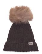 Hat Knit W. Alpaca Pompom Accessories Headwear Hats Winter Hats Brown Huttelihut