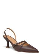 Joelle Brown Leather Pumps Shoes Sling Backs Heeled Slingbacks Brown ALOHAS