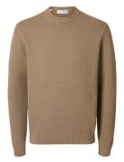 Slhdane Ls Knit Structure Crew Neck Noos Tops Knitwear Round Necks Beige Selected Homme