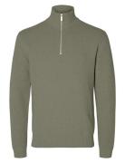 Slhdane Ls Knit Structure Half Zip Noos Tops Knitwear Half Zip Jumpers Green Selected Homme