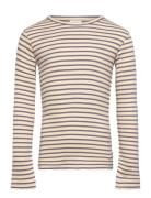 T-Shirt L/S Modal Striped Tops T-shirts Long-sleeved T-Skjorte Beige Petit Piao