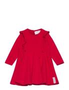 Flared Dress Flounce Red Dresses & Skirts Dresses Casual Dresses Long-sleeved Casual Dresses Red Geggamoja