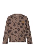 Squiggly Cats Aop Ls Tee Tops T-shirts Long-sleeved T-Skjorte Brown Mini Rodini