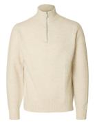 Slhrai Ls Knit Half Zip Tops Knitwear Half Zip Jumpers Cream Selected Homme