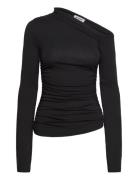 Drape Asymmetric Lyocell Top Tops T-shirts & Tops Long-sleeved Black Weekday