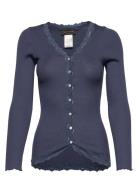 Rwbabette Ls V-Neck Regular Lace Ca Tops Knitwear Cardigans Blue Rosemunde