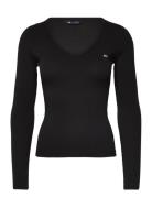 Tjw Slim Essential Rib V Ls Tops T-shirts & Tops Long-sleeved Black Tommy Jeans