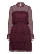 Rhoda Dotted Mesh L/S Dress Dresses Evening Dresses Burgundy Bubbleroom