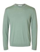 Slhtray Ls Knit Merino Crew Neck Noos Tops Knitwear Long Sleeve Knitted Polos Green Selected Homme