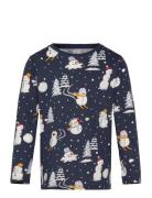 Top Ls Snowman Story Aop Tops T-shirts Long-sleeved T-Skjorte Navy Lindex