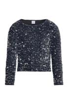 Top Velvet And Sequins Tops T-shirts Long-sleeved T-Skjorte Grey Lindex