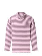 Striped Rib Longsleeve Tops T-shirts Long-sleeved T-Skjorte Pink Tom Tailor