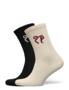 Bow Cotta Sock 2 Pack Lingerie Socks Regular Socks Black Becksöndergaard