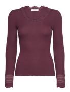 Rwbenita Ls O-Neck Lace T-Shirt Tops T-shirts & Tops Long-sleeved Burgundy Rosemunde