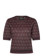 Short Sleeve Jacquard Pullover Tops Knitwear Jumpers Burgundy Scotch & Soda