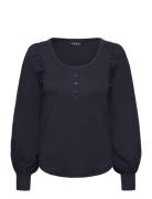 Stretch Cotton Puff-Sleeve Henley Top Tops Knitwear Jumpers Navy Lauren Ralph Lauren