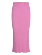 Fine Knit Rib Skirt Skirts Knee-length & Midi Skirts Pink Davida Cashmere