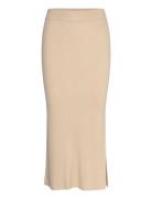 Fine Knit Rib Skirt Skirts Knee-length & Midi Skirts Beige Davida Cashmere