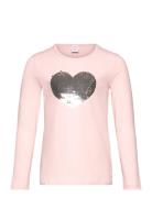 Top Ls Heart Flip Sequins Tops T-shirts Long-sleeved T-Skjorte Pink Lindex