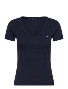 Tjw Slim Essential Rib V Ss Tops T-shirts & Tops Short-sleeved Navy Tommy Jeans