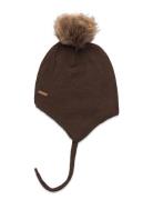 Hat W. Detachable Fake Fur Accessories Headwear Hats Beanie Brown Minymo