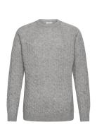 Lambswool Raglan Cable O-Neck Knit Tops Knitwear Round Necks Grey Lindbergh