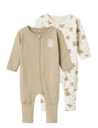 Nbnnightsuit 2P Zip Ff Jet Bear Noos Pyjamas Sie Jumpsuit Beige Name It