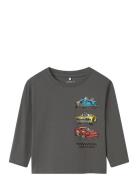 Nmmdrum Hotwheels Ls Nreg Top Sky Tops T-shirts Long-sleeved T-Skjorte Grey Name It