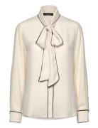 Two-T Georgette Tie-Neck Blouse Tops Blouses Long-sleeved Cream Lauren Ralph Lauren