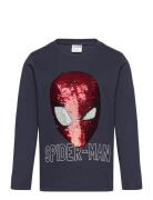 Top Ls Spiderman Sequins Tops T-shirts Long-sleeved T-Skjorte Navy Lindex