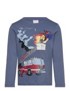 Top Ls Fire Truck Placed Tops T-shirts Long-sleeved T-Skjorte Blue Lindex