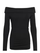 Cotton-Blend Off-The-Shoulder Top Tops T-shirts & Tops Long-sleeved Black Lauren Ralph Lauren