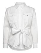 Tie-Front Cotton-Blend Shirt Tops Shirts Long-sleeved White Lauren Ralph Lauren