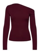 Draped Asymmetrical T-Shirt Tops T-shirts & Tops Long-sleeved Burgundy Mango