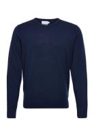 Superior Wool Crew Neck Sweater Tops Knitwear Round Necks Navy Calvin Klein